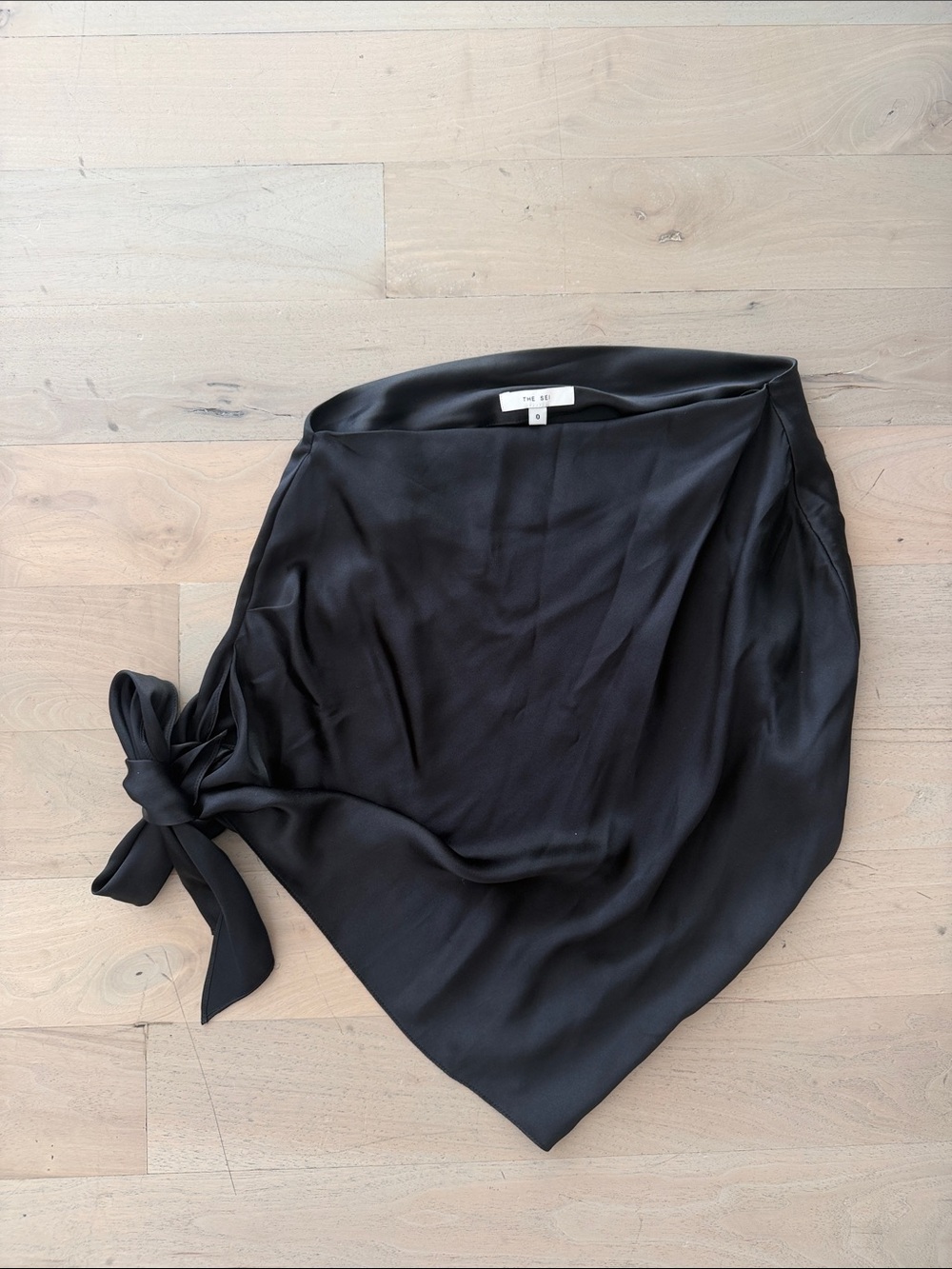 100% Silk Black Asymmetrical Scarf Top